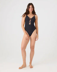SD Beach Classics Plunge Lattice One Piece Moderate Swimsuit