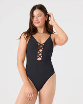 SD Beach Classics Plunge Lattice One Piece Moderate Swimsuit