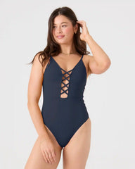 SD Beach Classics Plunge Lattice One Piece Moderate Swimsuit
