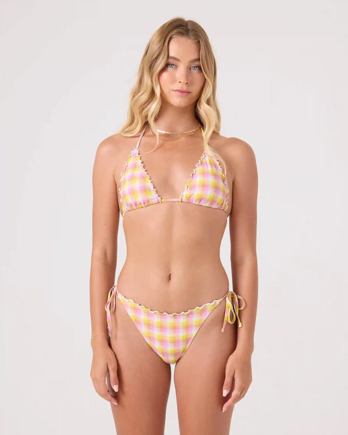 Check Me Out Mini Tiki Triangle With Ruffle Edge Bikini Top