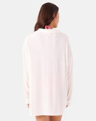 Solid Crinkle Long Sleeve Cover Up Camp Shirt