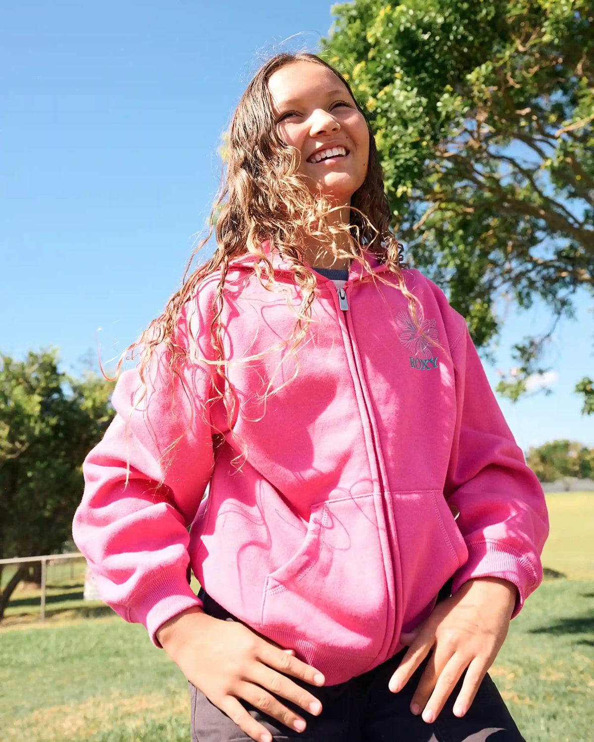 Girls' Hibiscus Stitch Zip Hoodie